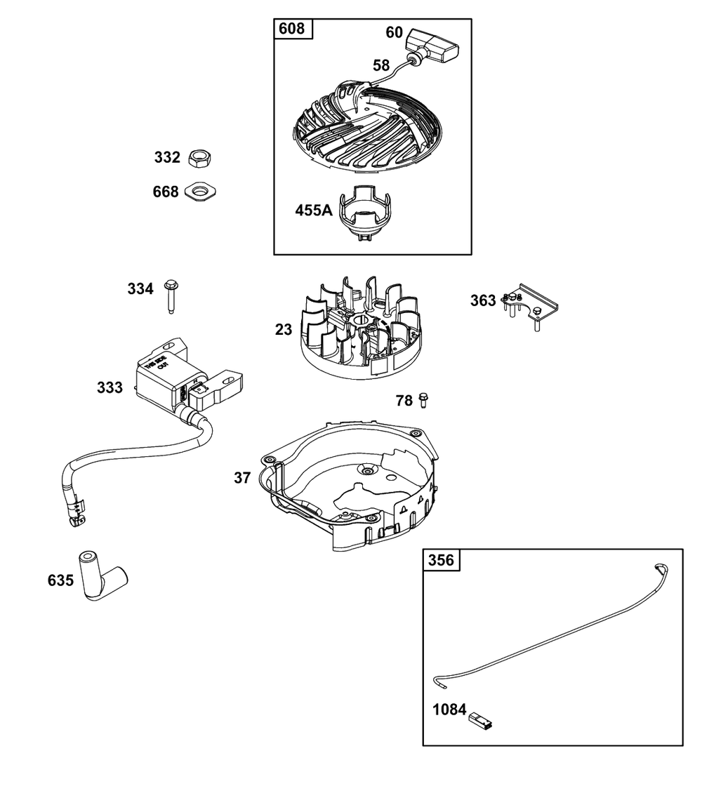 Flywheel, Ignition And Starter Group Diagram and Parts List for 9P602-0120-H1  Briggs and Stratton Engine